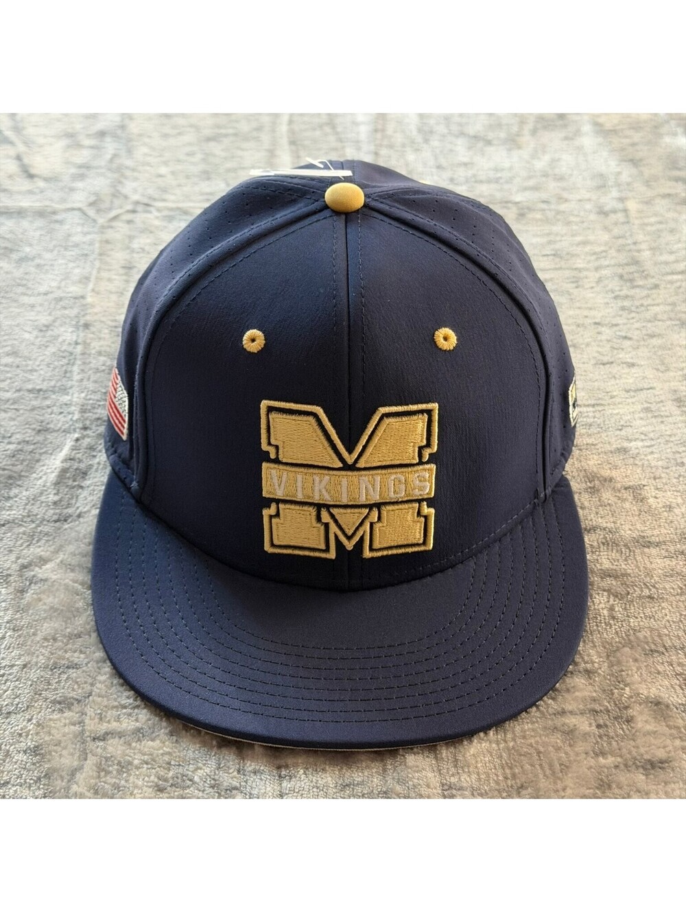 Vikings The Game PRO GP521 Fitted Baseball Cap Men's Small Navy Gold USA Flag